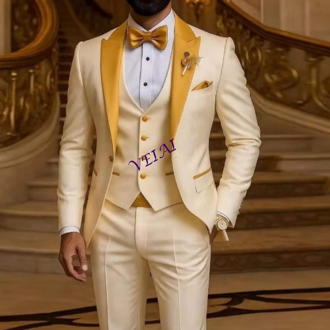 Men'S Grooming Jacket - Złoty Kołnierz na Zamówienie, Garnitur Męski